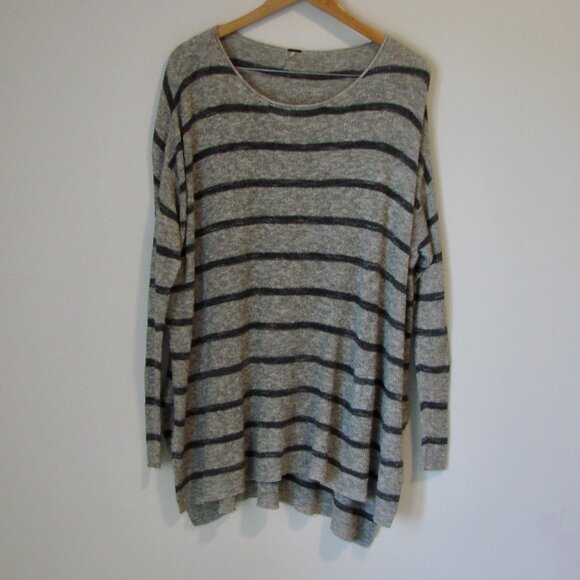 Free People Gray Striped Sweater Tunic High Low Oversized Crewneck Small M L XL - Picture 6 of 14